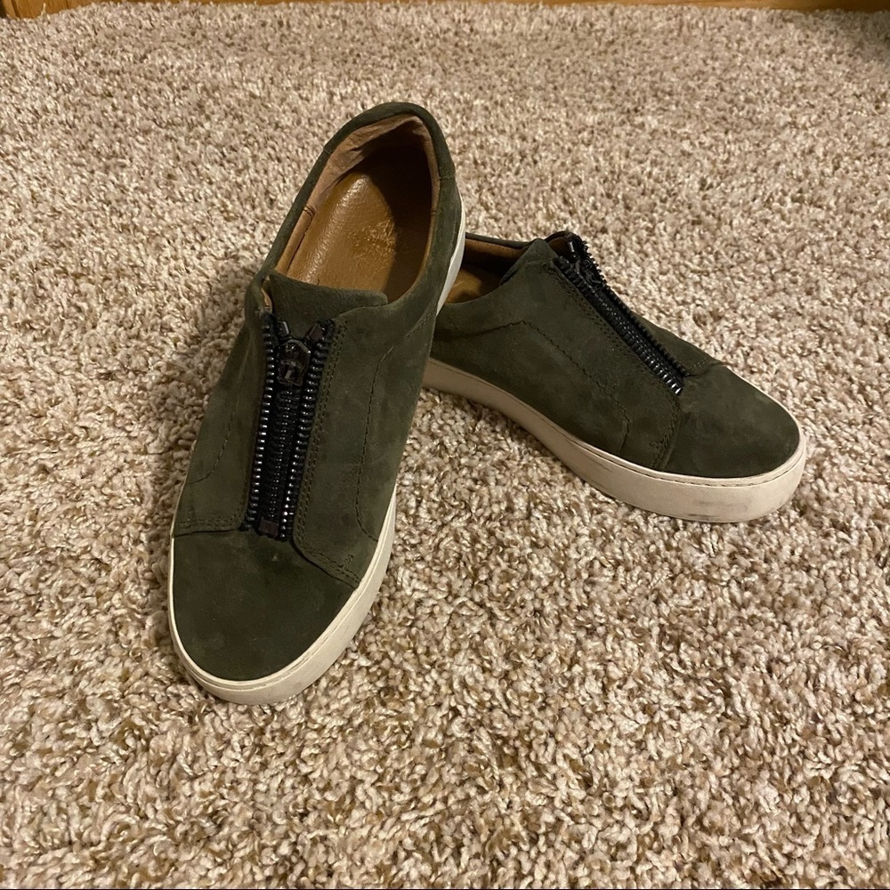 Frye Lena Zip Low Suede Platform Shoes Size 7 Forest Green